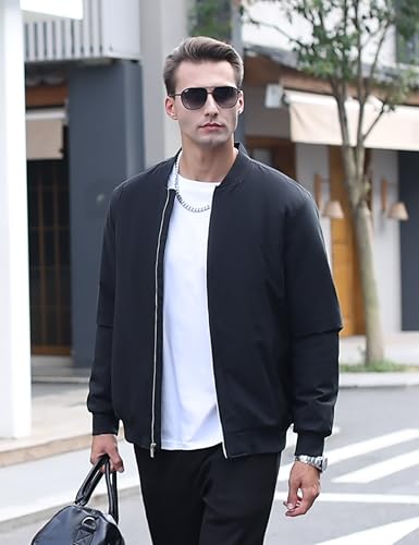 TACVASEN Mens Bomber Jackets Casual Fall Winter Warm Windbreaker Full Zip Windproof Outwear Color-Blocking Coats Black XL