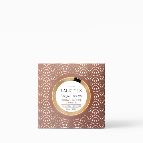LALICIOUS Brown Sugar Vanilla Exfoliating & Moisturizing Body Scrub | Coconut Oil | Pre-Shave Scrub for Ingrown Hairs & Razor Bumps | Gently Buffs & Smooths Sensitive Skin | No Parabens Large 16oz