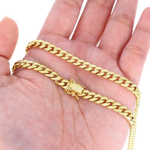 Nuragold 10k Real Yellow Gold Miami Cuban Lightweight Link 5.7mm Chain Bracelet (7"-9") Italian Jewelry for Men & Women - 7"