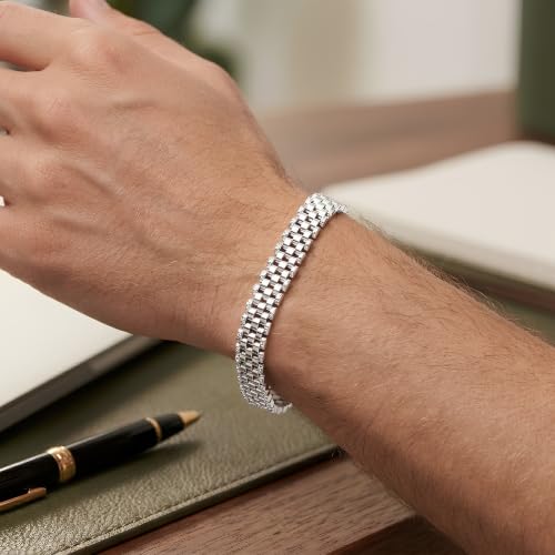 Floreo 14k White Gold 9.5mm Brick Watch Band Panther Link Bracelet, 7.25 Inch