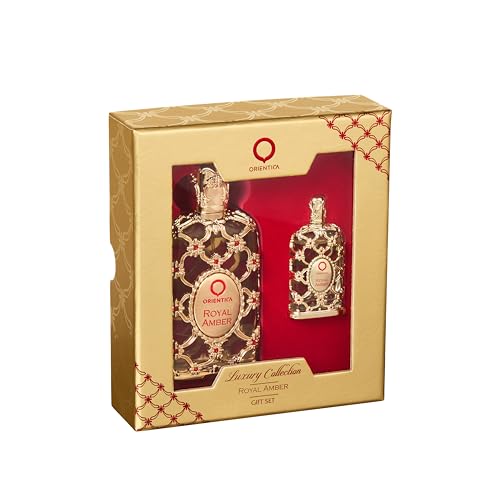 Orientica Luxury Royal Amber 2 Pc Perfume Gift Set – Notes of Vanilla, Bergamot, Pineapple - Amber Oud, Gourmand Arabic Perfume for Women & Men - Perfumes Arabes de Mujer y Hombres