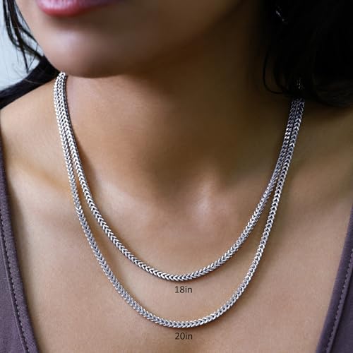 Nuragold 10K Real White Gold 3mm Franco Square Box Wheat Chain Necklace - 20"