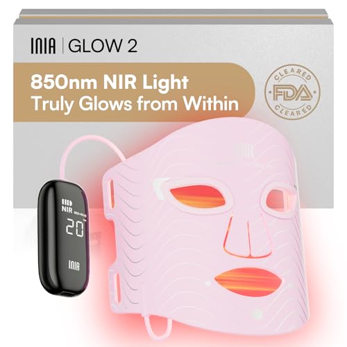INIA Red Light Therapy Mask for Face, 850nm NIR, Red/Blue LED Light 4 Modes