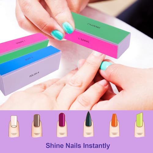 4 Way Nail Buffer Block (4 Pcs), Nail Shine Buffers Blocks Files for Natural and Acrylic Nails Smoother Buffing Block Polisher Fingernail File Buffer 120/240/600/3000 Grit for Buffing Shinning