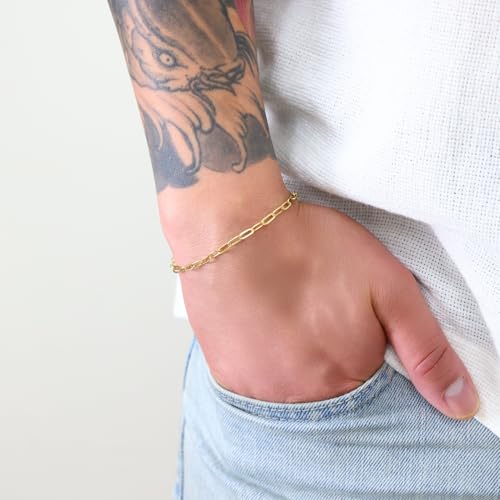 Nuragold 14k Real Yellow Gold 3mm Paperclip Chain Cable Link Bracelet - 8"