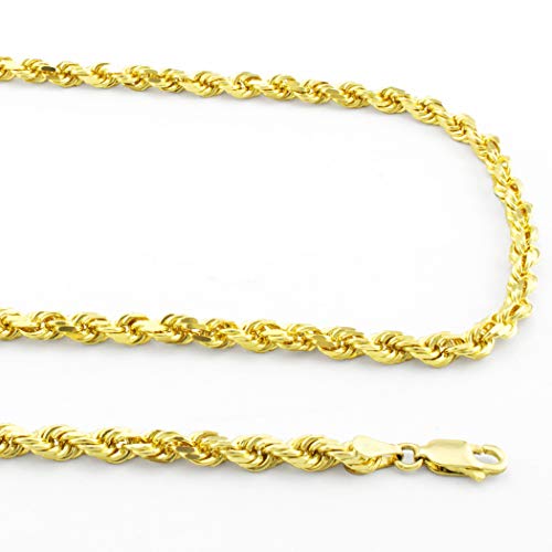 Nuragold 14k Real Yellow Gold Rope Chain 4mm Solid Diamond Cut Men Necklace - 22"