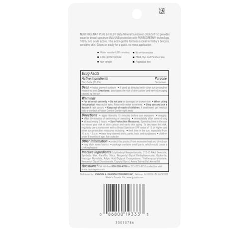 Neutrogena Pure & Free Baby Mineral Sunscreen Stick SPF 50, 0.47 oz, 2 Pack