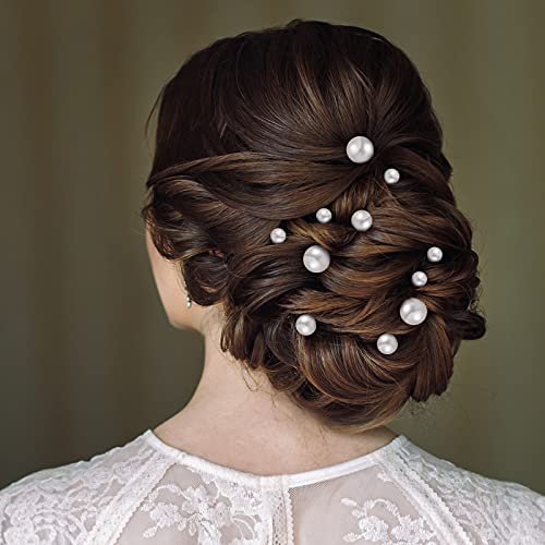 Charonle 32 Pcs Wedding Pearl Hair Pins, Mixed Size Bridal Hair Accessories with Rhinestone, U Shape Barrette, Bobby Pins for Bride Bridesmaid Prom Updo(Gold)