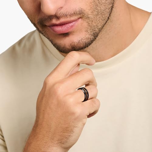 JEWPER 8mm Men Womens Wedding Band Tungsten Rings Black Fashion Promise Carbide Inlaid whiskey barrel wood Outer ring step edge sanding Matte Finish Edge Comfort Fit size(10)