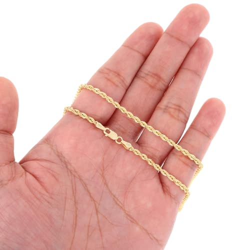 Nuragold 14k Real Yellow Gold Rope Chain Solid Diamond Cut Necklace - 2mm - 20"
