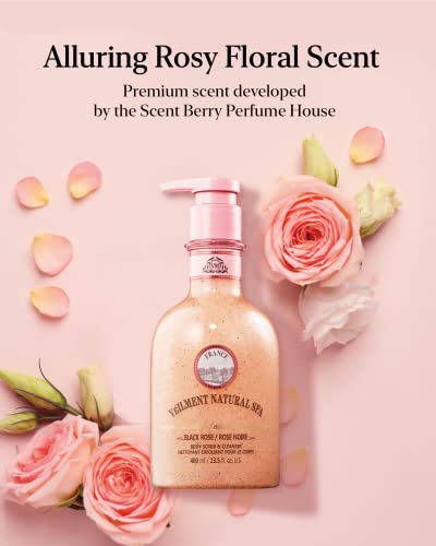 VEILMENT NATURAL SPA 2-in-1 BODY WASH & BODY SCRUB BLACK ROSE(13.53fl.oz) - Natural Exfoliating Salt Scrub for Deep Cleansing - Effective on Scars & Wrinkles - Exfoliate & Moisturize Skin Polishes