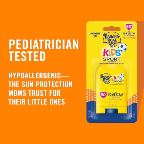 Banana Boat Kids Sport Sunscreen Stick Travel Sunscreen, SPF 50, 0.5oz, Twin Pack