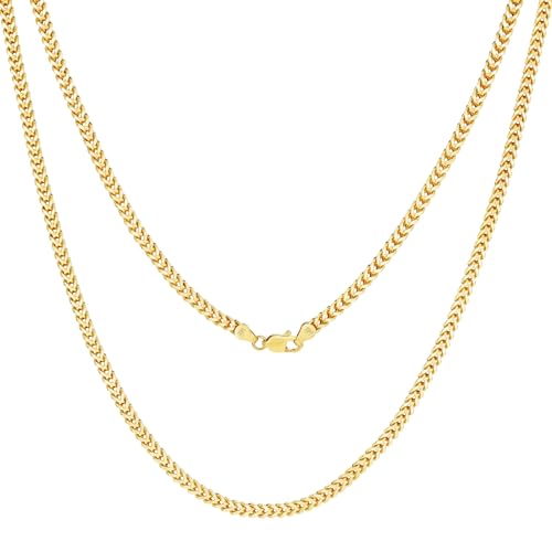 Nuragold 14K Real Yellow Gold 2.5mm Franco Square Box Wheat Chain Necklace - 16"