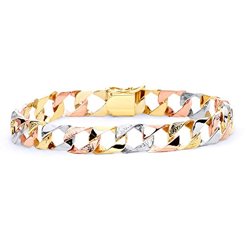14k REAL Tri Color Gold Men's Cuban Link Bracelet - 8.5"