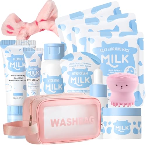 Milk Skin Care Set for Kids & Teens, 12 IN 1 Moisturizing Milk Skincare for Girls 10-12, Skincare for Kids Age 8-12, Birthday Gifts for Teen Girls, Face Care Kit, Korean Skin Care,12PCS