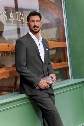 COOFANDY 2 Piece Set for Men Prom Wedding Suits Two Button Blazer Jacket Pants Dark Gray