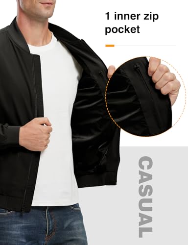 TBMPOY Men's Black Lightweight Bomber Jackets Light Windbreaker Casual Stylish Fall Golf Dress Business Varsity Black M