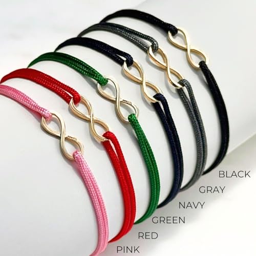 Luck Strings 14k Solid Gold Infinity Cord Bracelet String Charm Adjustable Jewelry Unisex Rope Thread Bracelets for Women Men (Red)