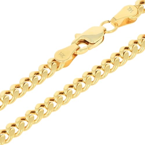 Nuragold 14k Real Yellow Gold Miami Cuban Lightweight Link 4mm Chain Necklace (16"-30") Italian Jewelry for Men & Women - 22"