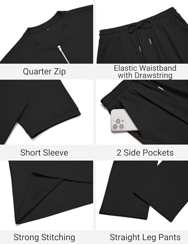 COOFANDY Men's 2 Pieces Outfits Casual Quarter Zip Polo Shirt and Jogging Pants Summer Tracksuits Set