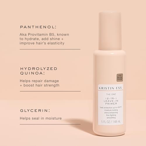 Kristin Ess 12-in-1 Leave-In Conditioner & Heat Protectant Spray – Heat Protection 450°F - Blow Dry + Flat Iron Dry Damaged Hair Protect + Repair - Anti-Frizz Detangler - Color Safe Heat Protectant
