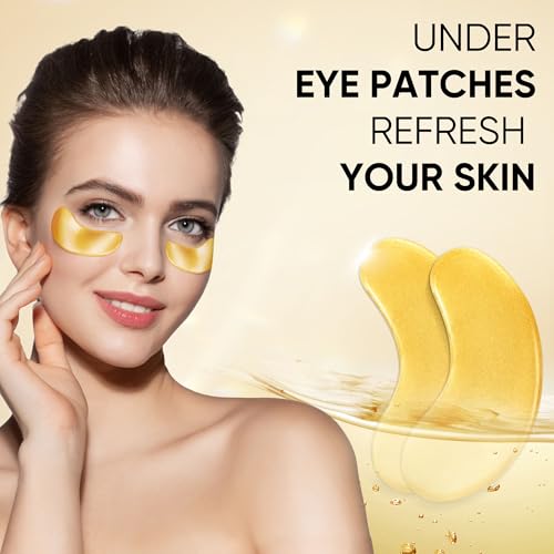 Bukamkom 20Pcs/10Pairs Under Eye Patches Gold for Dark Circles, Puffy Eyes, and Wrinkles, 24K Gold Eye Mask for Face, Eye Cream for Men and Women