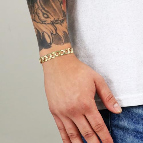Nuragold 14k Real Yellow Gold Cuban Curb Solid Link Chain Men Bracelet 10mm - 9"
