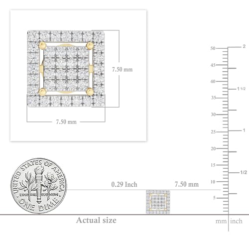 Dazzlingrock Collection 0.32 Ctw Natural Round White Diamond 7.5mm Square Hip Hop Studs in 10K Solid Yellow Gold, Screw Back,Unisex Design Ladies,Mens Real Diamond Earrings