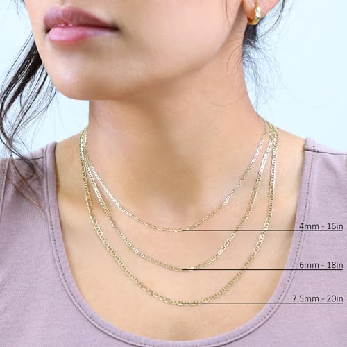 Nuragold 14K Real Yellow Gold Mariner Chain Solid Link Anchor Necklace - 2.5mm,16"