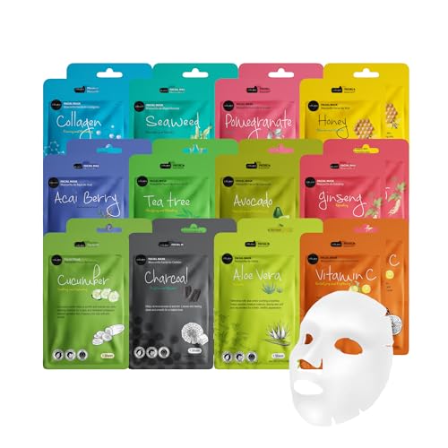 Celavi Korean Face Mask Sheet Set, Facial Spa Masks, 24 Pack