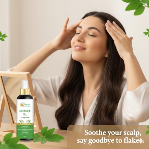 Herbs Botanica Bhringraj Oil for Hair Growth Ayurvedic Herbal Hair Oil with Bhringraj, Amla, Aloe Vera, Sesame & Curry Leaf Reduces Hair Fall, No Silicones or Parabens 6.76 Fl Oz