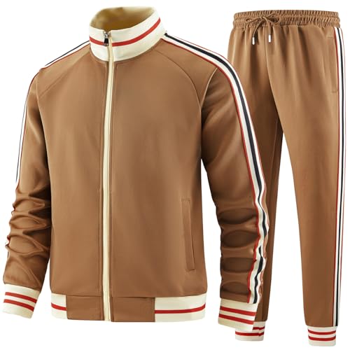 dioxoib Track Suits for Men Set 2 Piece Tracksuits Mens Sweatsuits Sets Jogging Two Piece Outfits Athletic Clothes Jogger Sweat Suits Running Sport leisure Clothing Brown Ai-TZ009-M