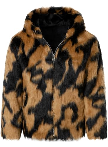 FANARCHER Men's Winter Luxury Overcoat Faux Fur Hoodie Coats Long Sleeve Jackets Parka Outwear