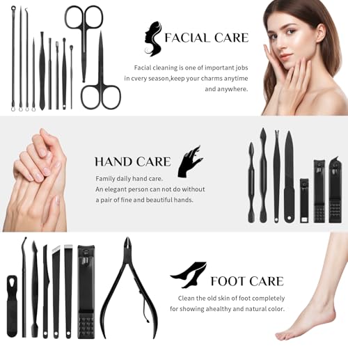 MINKINH Manicure Set Professional Nail Clipper Kit-26 Pieces for Men, Black