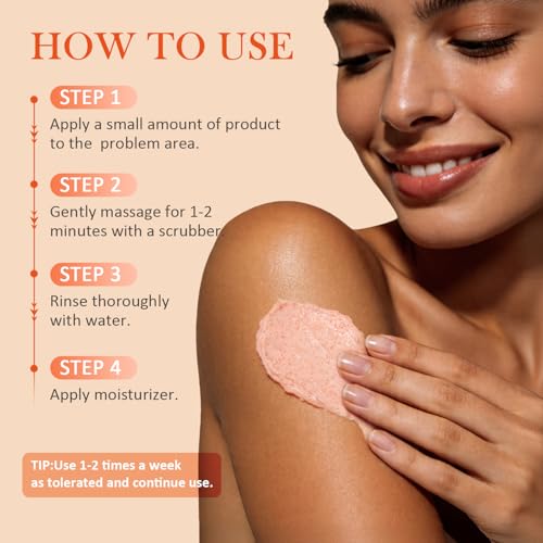 SHVYOG KP Bump Eraser Body Scrub with 10% AHA+BHA & Glycolic Acid, Exfoliating Body Scrub for Chicken & Strawberry Skin, Helps Reduce Skin Bumps, Soothe Rough Redness, Ingrown Hair, Peach Scent 7 Oz