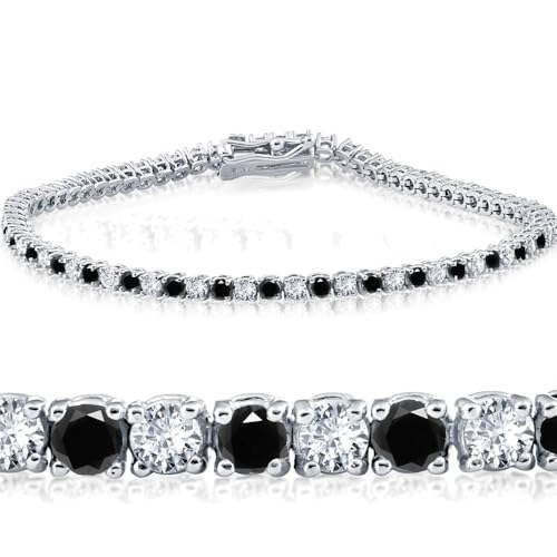 Pompeii 3ct Black & White Diamond Tennis Bracelet 7" 14K White Gold (K-L-I2,I3)
