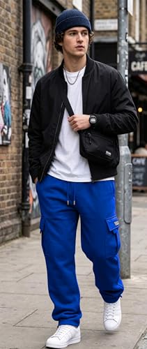 HUNGSON Mens Cargo Sweatpants Drawstring Casual Hiking Pants Joggers Athletic Trousers Cotton Loose Straight Pants for Men