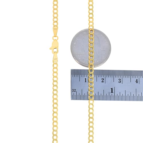 Nuragold 14k Real Yellow Gold Cuban Curb Solid Link Chain Necklace - 3mm - 22"