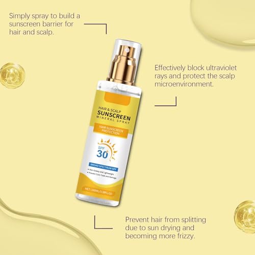Hair & Scalp Sunscreen Spray SPF 30 | Color-Safe UV Blocker for Dyed/Highlighted Hair | Weightless Non-Greasy Protection | Beach & Pool Essentials | Coconut Enriched Scalp Shield (1)