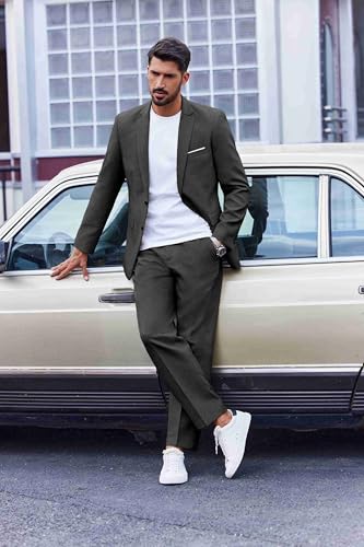 COOFANDY 2 Piece Set for Men Prom Wedding Suits Two Button Blazer Jacket Pants Dark Gray