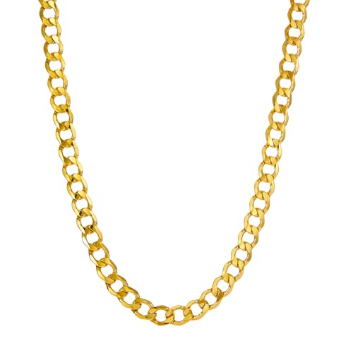 14k REAL Yellow Gold Men's 5mm Bevelled Hollow Cuban Curb Chain Necklace with Lobster Claw Clasp - 22"