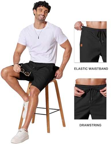COOFANDY Men's Casual Chino Shorts 9" Cotton Drawstring Shorts with Pockets - Black, Medium