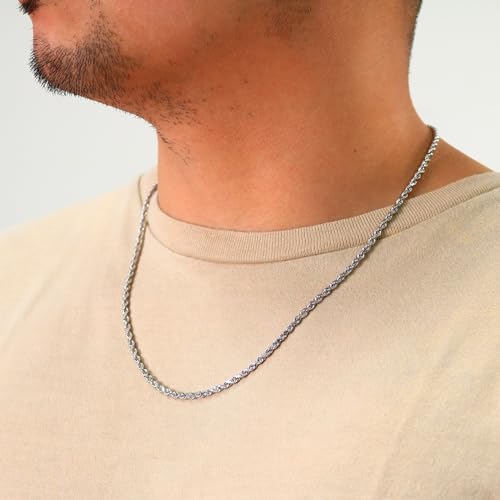 Nuragold 14k Real White Gold 3mm Rope Chain Diamond Cut Necklace (16"-30") - 20"