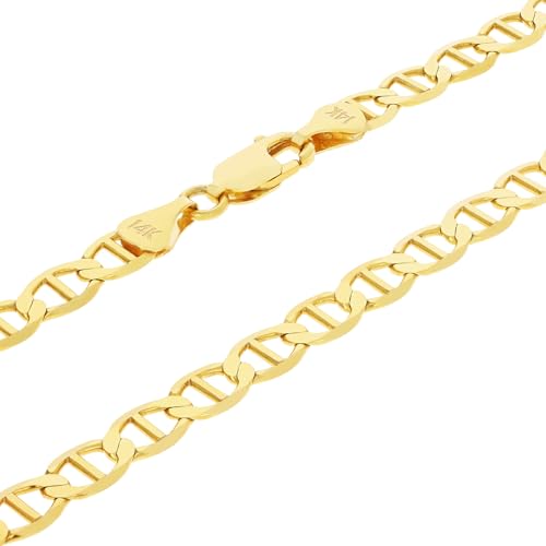 Nuragold 14K Real Yellow Gold 5mm Mariner Chain Solid Anchor Mens Necklace - 22"