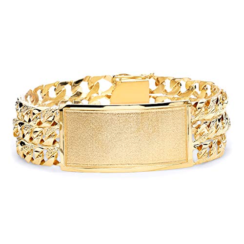 14k REAL Yellow Gold Men's 3 Line Nugget Cuban Link ID Bracelet - 9"