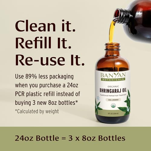 Banyan Botanicals Organic Bhringaraj Oil – Supports Healthy Hair Growth – Oil Made with Traditional Methods – 8 oz. – Non-GMO Sustainably Sourced Ayurvedic Hair Oil