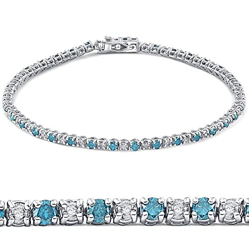 Pompeii 3ct Blue & White Diamond Tennis Bracelet 14K White Gold 7"