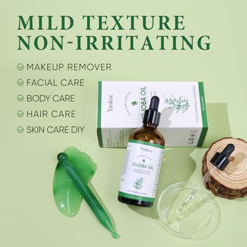 Yeokoe Jojoba Oil Pure Cold Pressed Unrefined Gua Sha for Healthier hair Smoother skin Base Carrier Moisturizing Oil 3.52oz 100ml