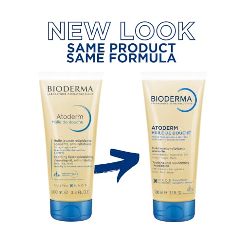 Bioderma - Atoderm - Shower Oil - Moisturizing and Nourishing Body and Face Wash - for Family with Very Dry Sensitive Skin 3.33 Fl Oz