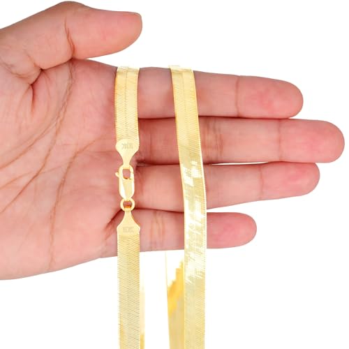 Nuragold 10K Real Yellow Gold Herringbone Chain Flexible Necklace (3mm-9mm) - 18",8mm